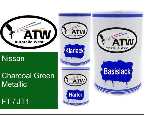 Nissan, Charcoal Green Metallic, FT / JT1: 500ml Lackdose + 500ml Klarlack + 250ml Härter - Set, von ATW Autoteile West.